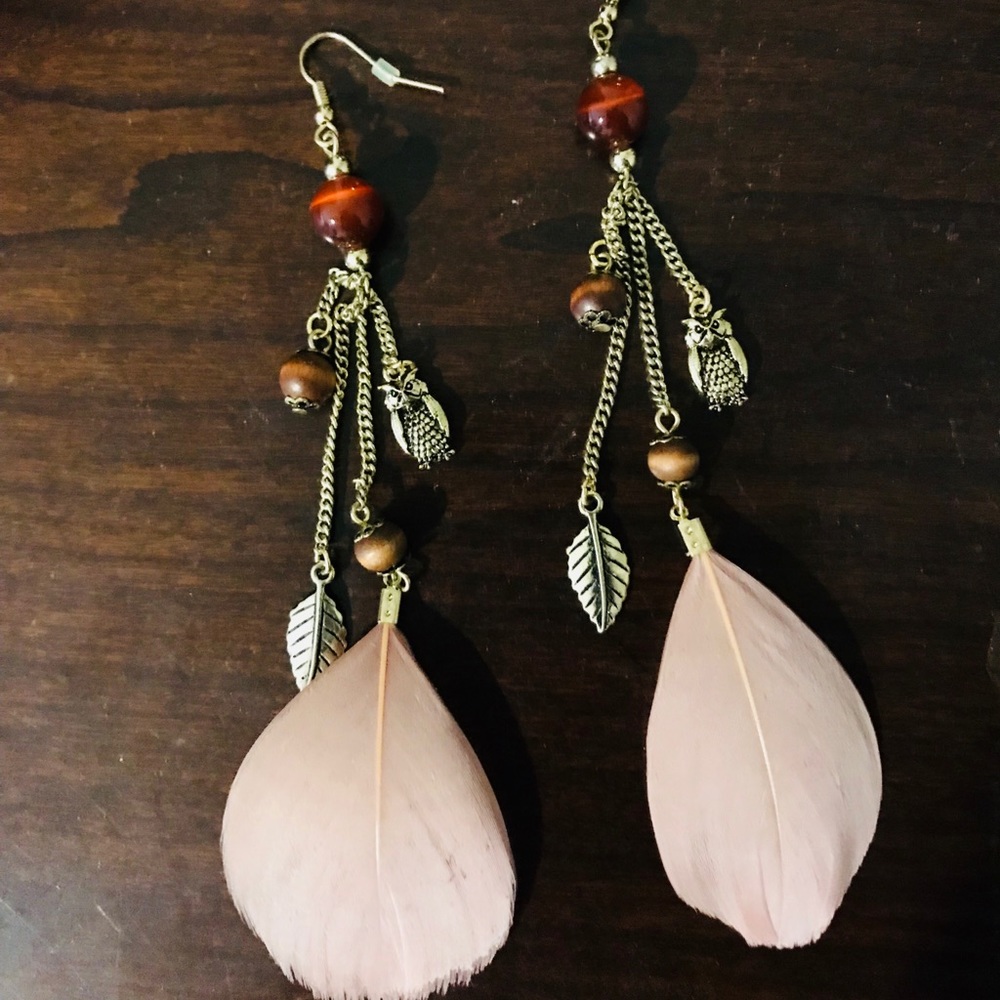 Light pink feather earrings